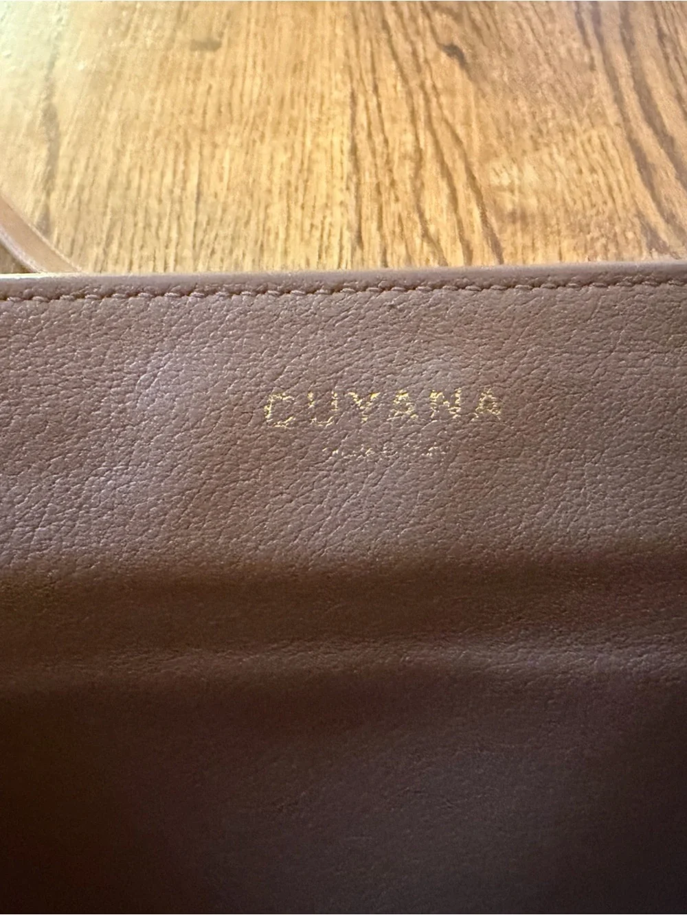 Cuyana Tan Suede and Leather Crossbody Bag with Gold Accent